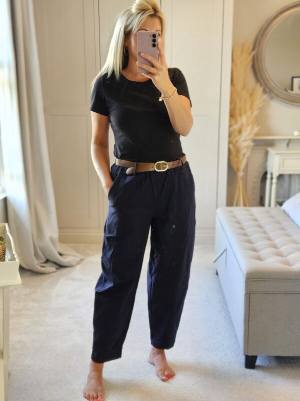Navy Barrel leg trousers