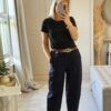 Navy Barrel leg trousers