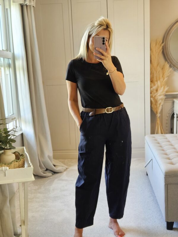 Navy Barrel leg trousers