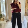 Navy Barrel leg trousers