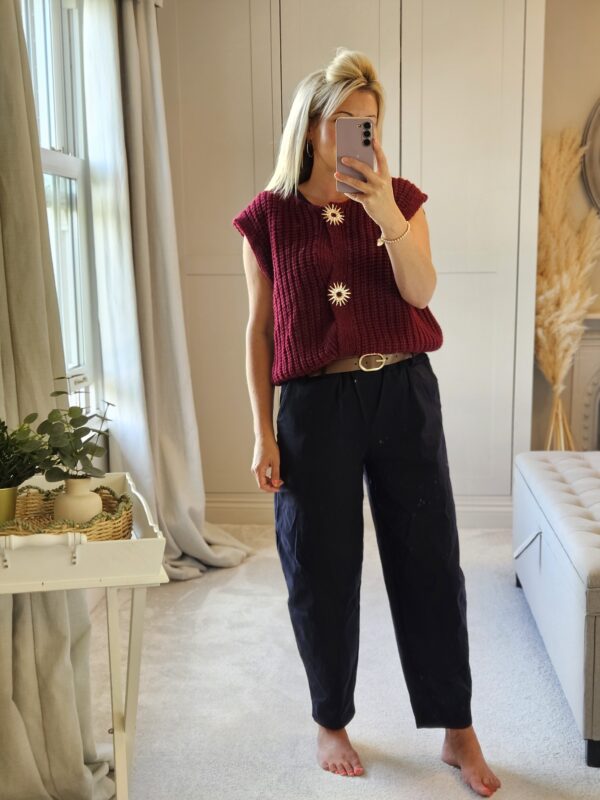 Navy Barrel leg trousers