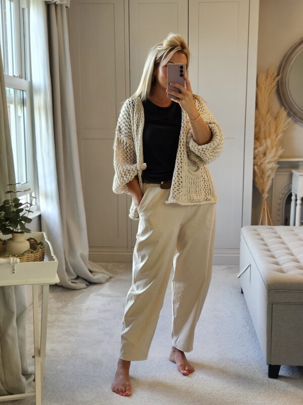 Beige Barrel leg trousers