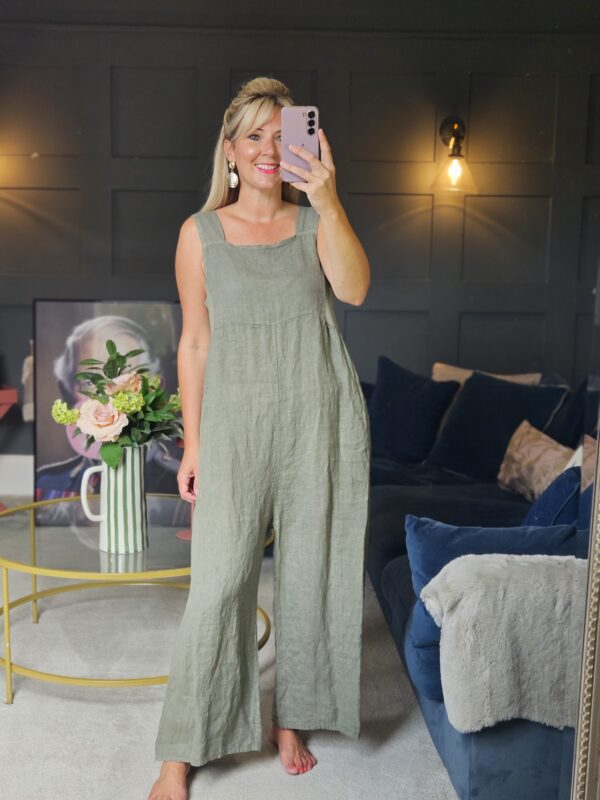 linen jumpsuit/dungaree khaki