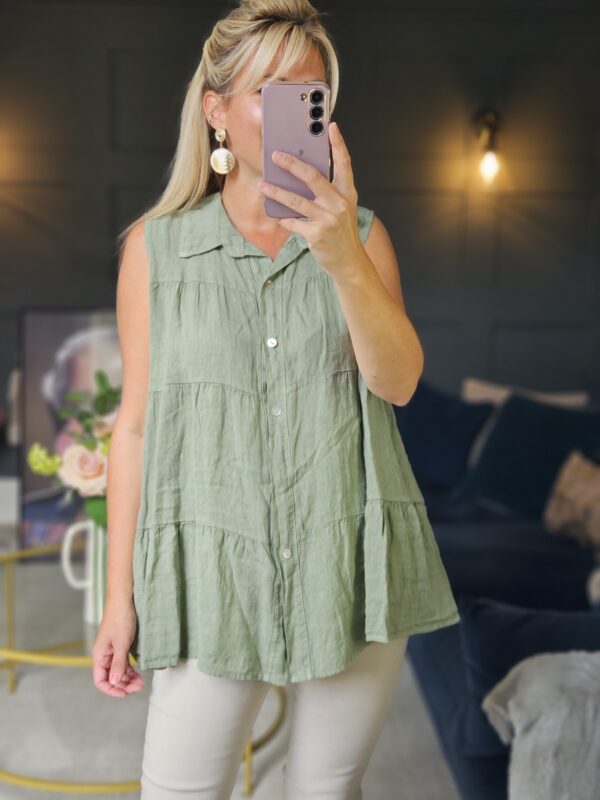 linen sleeveless top khaki
