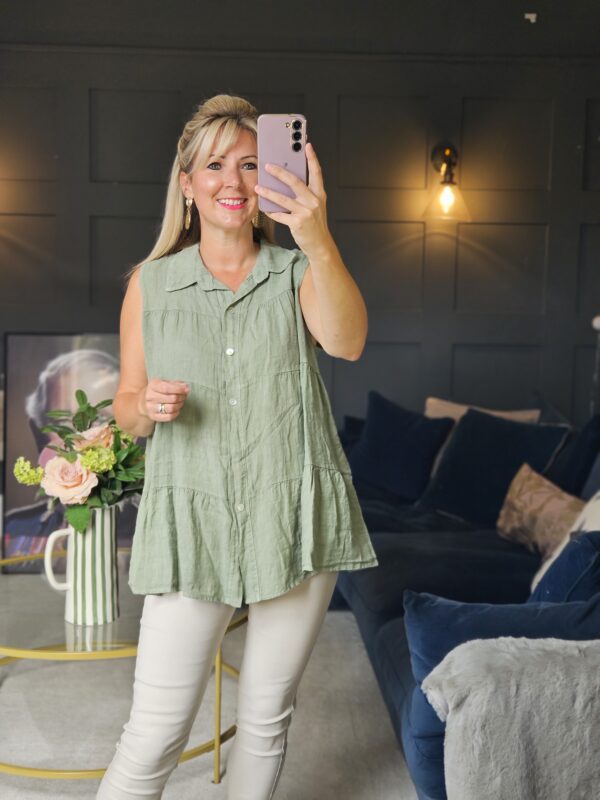 linen sleeveless top khaki