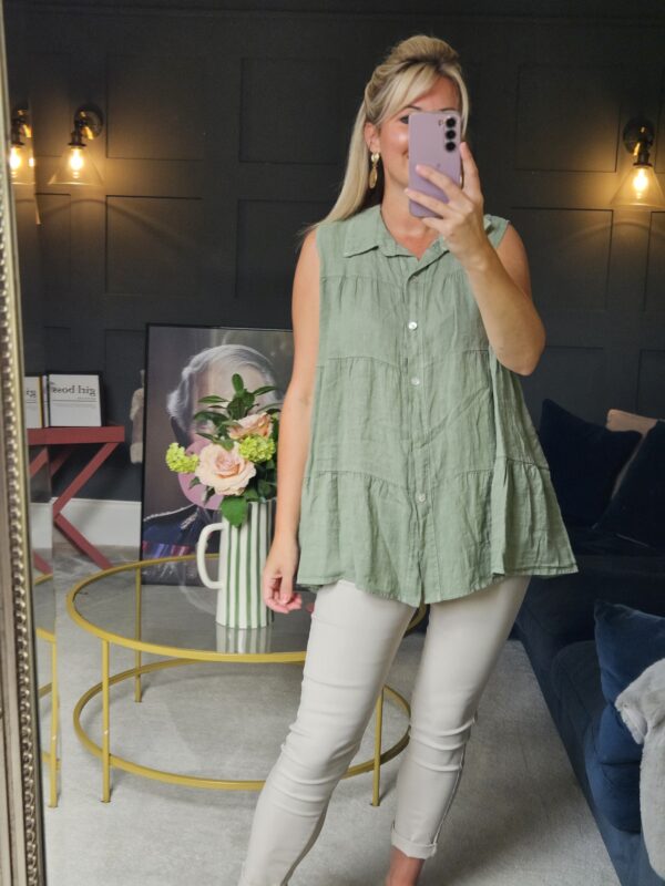 linen sleeveless top khaki