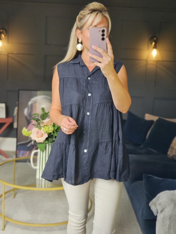 linen sleeveless top navy