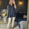 linen sleeveless top navy